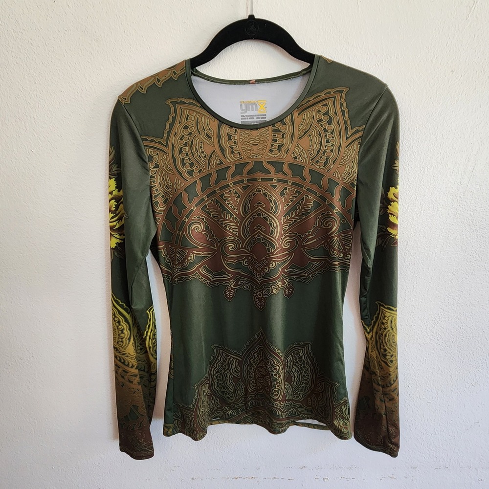 Yellowman YMX Long Sleeve Athletic Top Small Mandala Tattoo Print Fairy Grunge